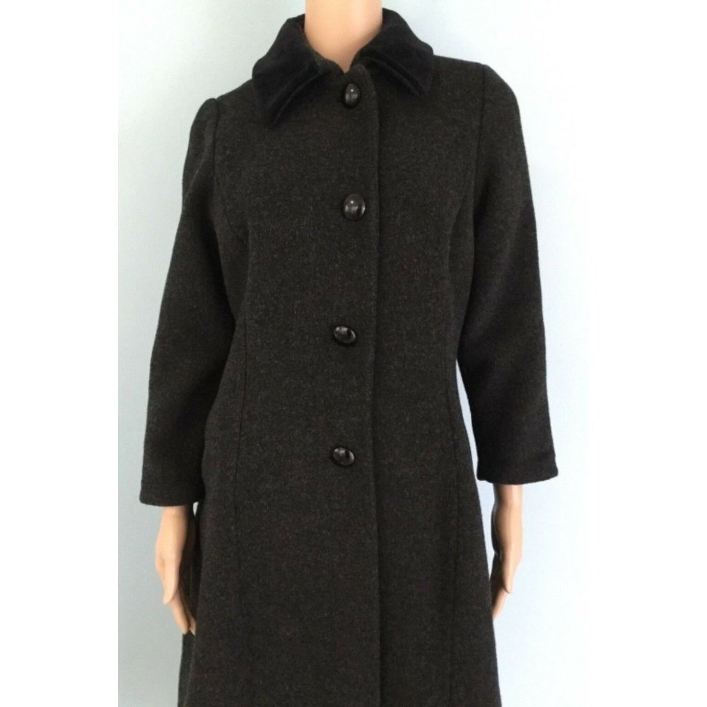 Authentic Womens Christian Dior Long Wool Blend Coat Vintage Gray Black Button S